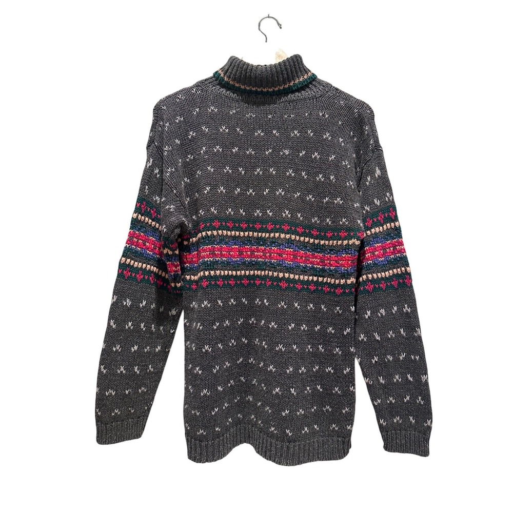Vintage NorthCrest Gray Fair Isle Turtleneck Sweater Size Small‎